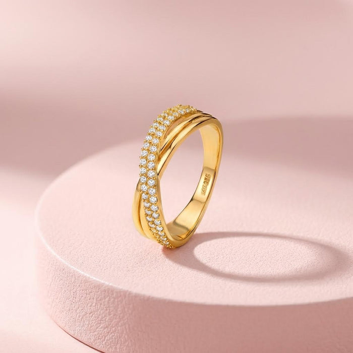 Divine Cross CZ Gold Plated 925 Silver Women Ring (Adjustable)