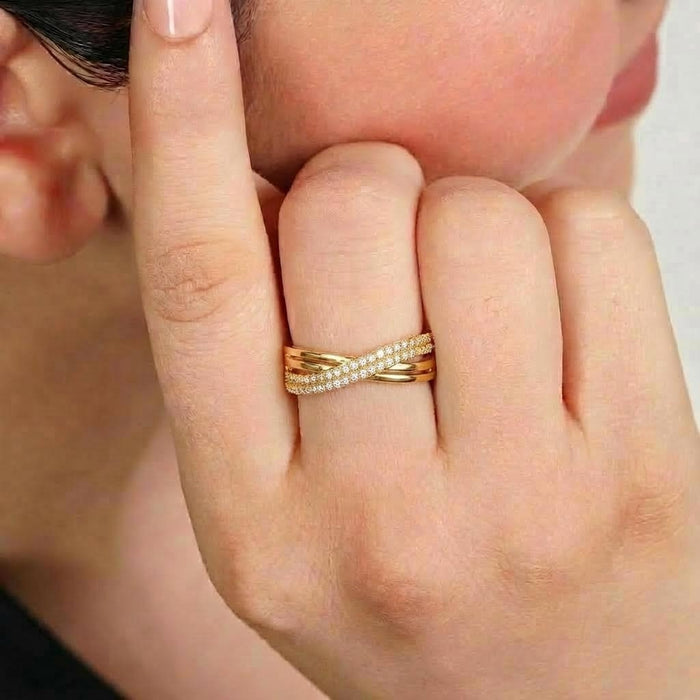 Divine Cross CZ Gold Plated 925 Silver Women Ring (Adjustable)