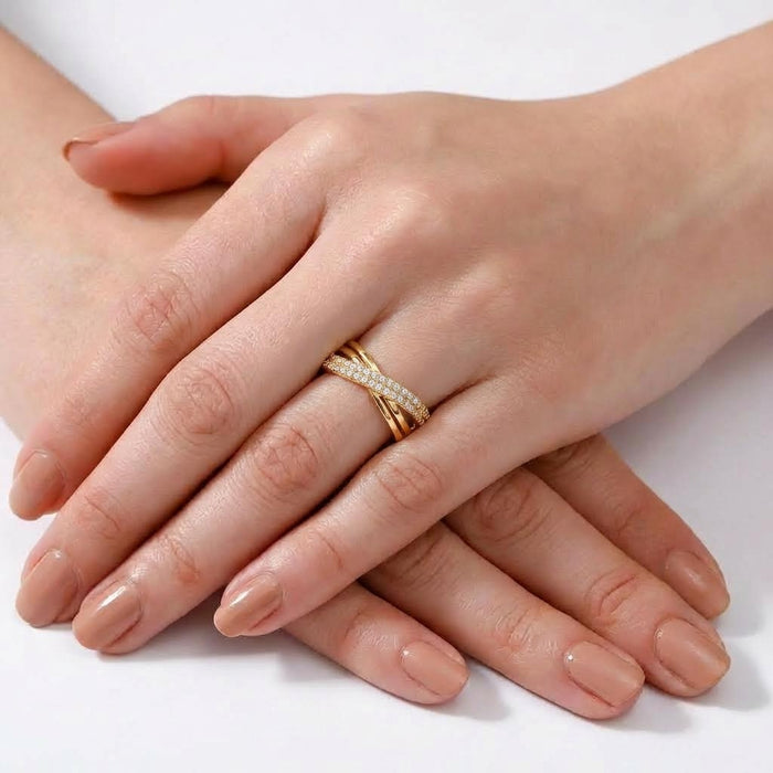 Divine Cross CZ Gold Plated 925 Silver Women Ring (Adjustable)