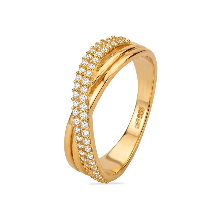 Divine Cross CZ Gold Plated 925 Silver Women Ring (Adjustable)
