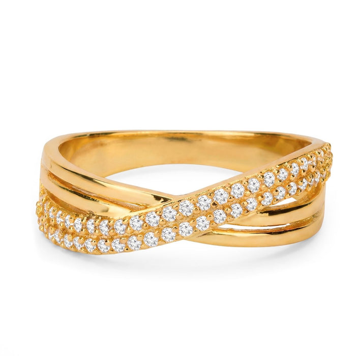 Divine Cross CZ Gold Plated 925 Silver Women Ring (Adjustable)