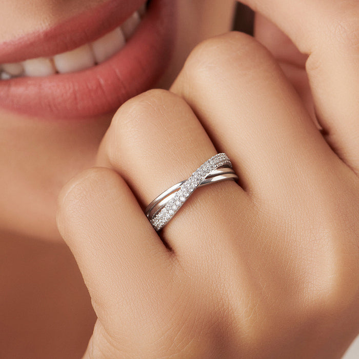Divine Cross Rhodium Plated 925 Sterling Silver Women's Ring Gift Hamper