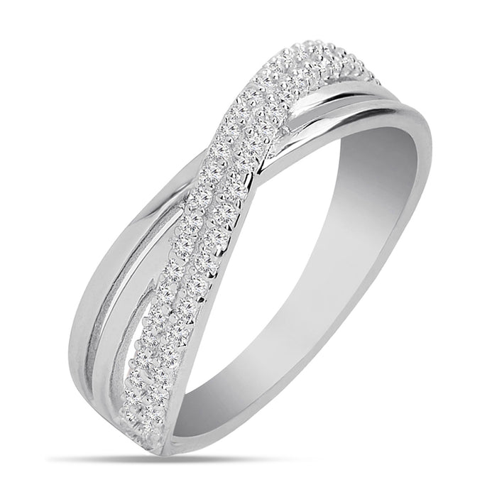 925 Sterling Silver crossover women's ring studded with sparkling stones. Elegant silver jewellery – Zavya