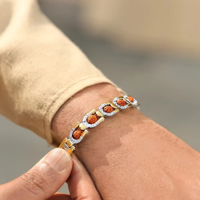 Divine Dual Tone Arc Chain Rudraksha Bracelet - view 2