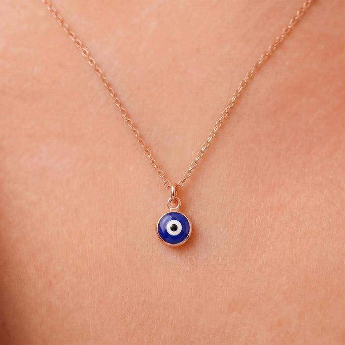 Divine Evil Eye Rose Gold Plated 925 Silver Pendant With Link Chain