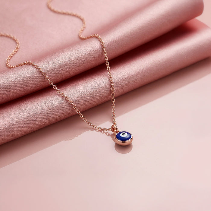 Divine Evil Eye Rose Gold Plated 925 Silver Pendant With Link Chain