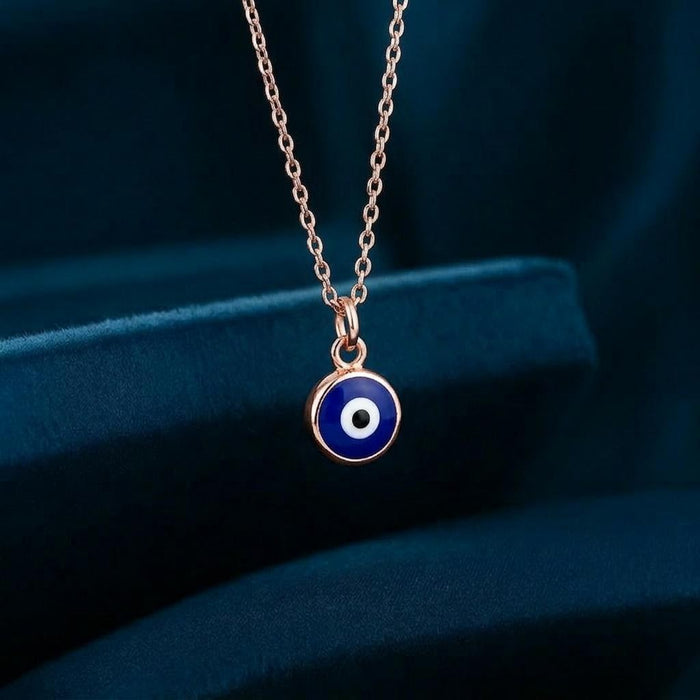Divine Evil Eye Rose Gold Plated 925 Silver Pendant With Link Chain