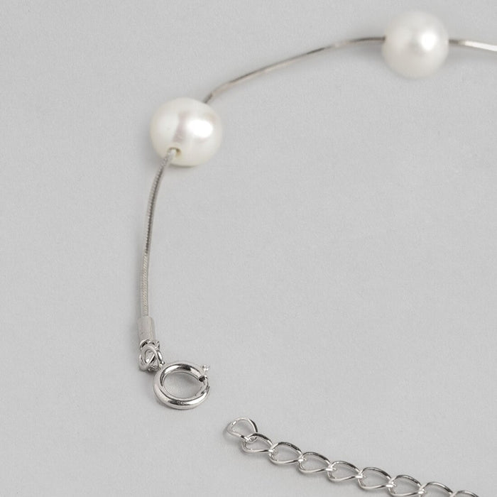 Divine Five Pearl Rhodium Plated 925 Silver Bracelet (Adjsutable)