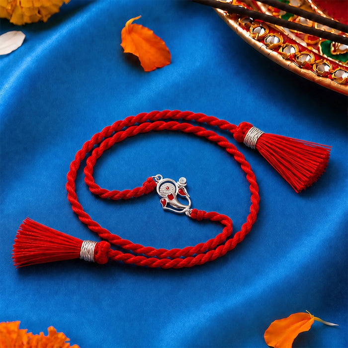 Divine Ganesha Blessings Rhodium-Plated 925 Sterling Silver Thread Rakhi