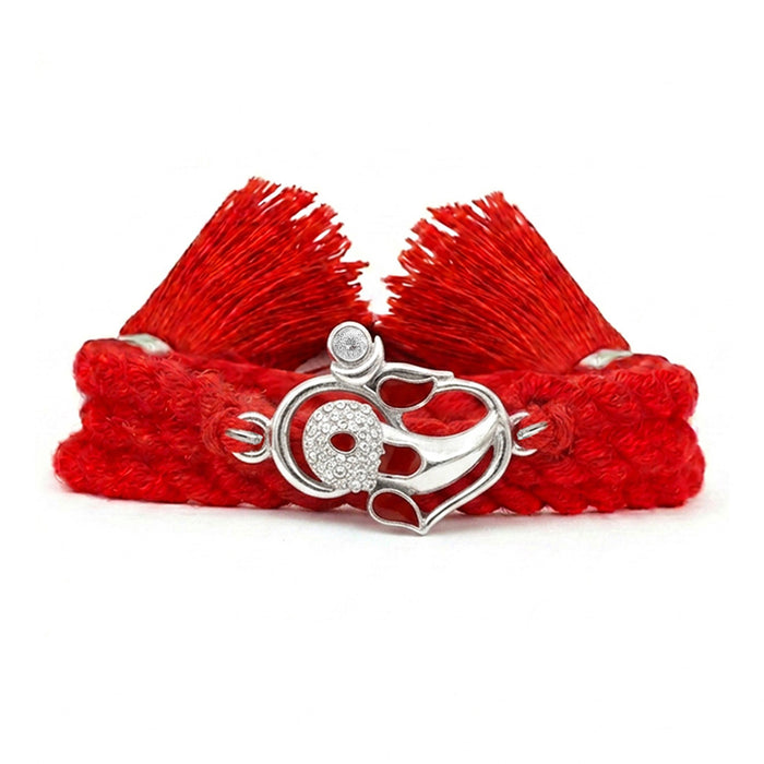 Divine Ganesha Blessings Silver Rakhi and Floral Lumba Combo