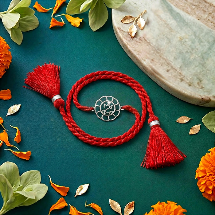 Divine Ganesha Chakra Rhodium Plated 925 Silver Rakhi