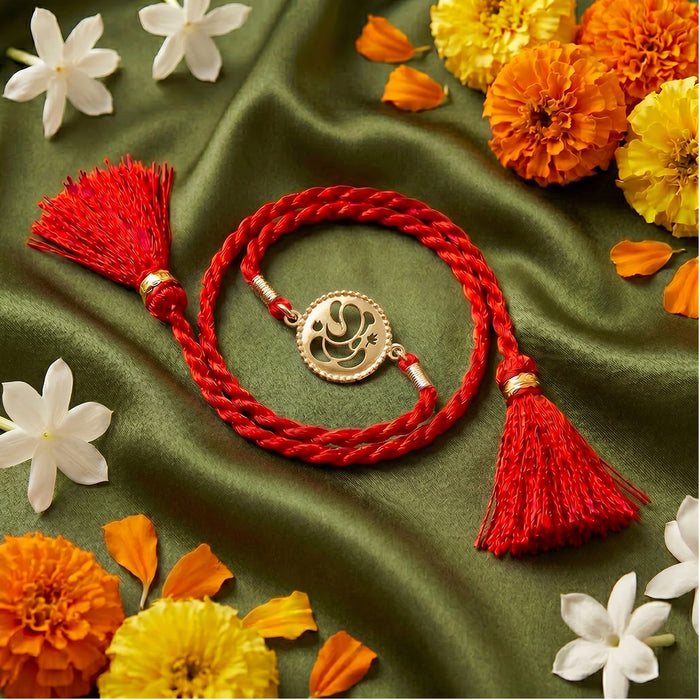 Divine Ganesha Gold Plated 925 Silver Rakhi and Evil Eye Lumba Combo