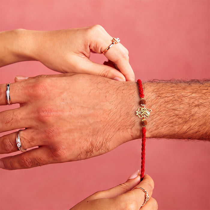 Divine Ganesha & Rudraksha Gold-Plated Silver Rakhi Evil Eye Lumba Combo
