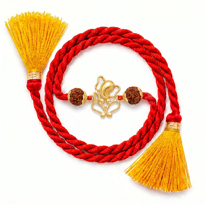 Divine Ganesha & Rudraksha Gold-Plated Silver Rakhi Evil Eye Lumba Combo