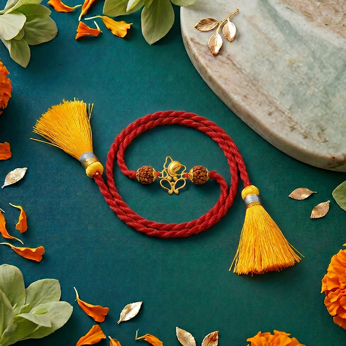 Divine Ganesha & Rudraksha Gold-Plated Silver Rakhi Ferrero Rocher Gift Hamper