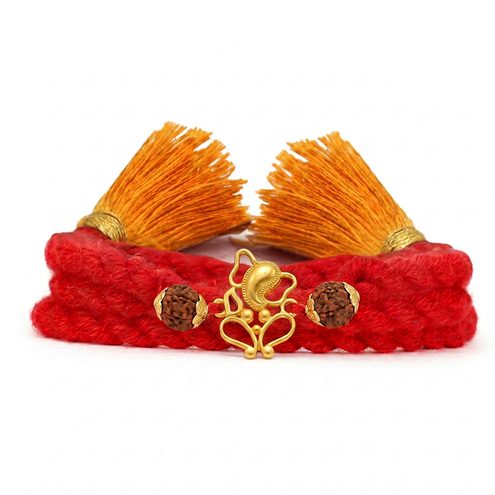 Divine Ganesha & Rudraksha Gold-Plated Silver Rakhi Ferrero Rocher Gift Hamper