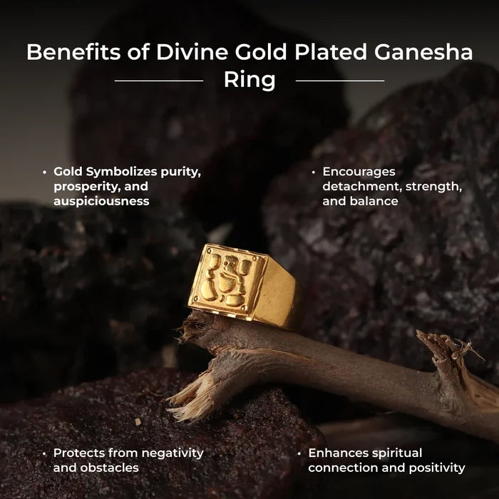 Divine Gold Plated Ganesha Ring - view 2