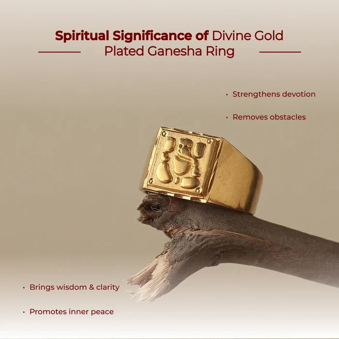 Divine Gold Plated Ganesha Ring - view 3
