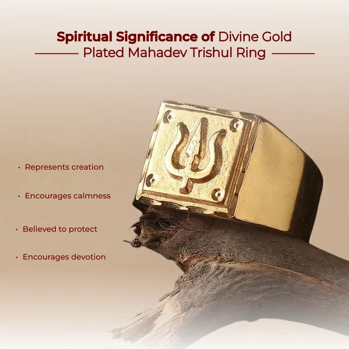 Divine Gold Plated Mahadev Trishul Ring - view 2