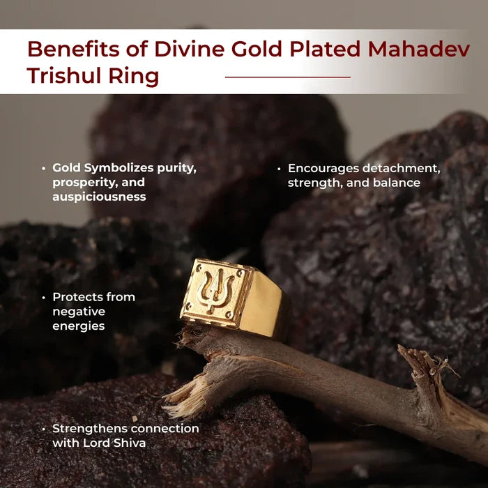 Divine Gold Plated Mahadev Trishul Ring - view 3