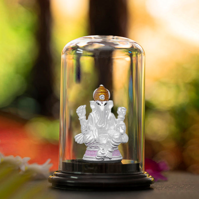 Divine Guardian Rhodium-Plated Lord Ganesha 999 Silver Idol