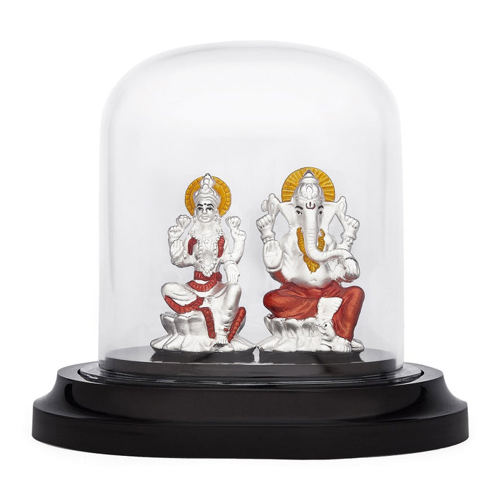 Divine Harmony Rhodium-Plated 999 Silver Ganesh & Lakshmi Ji Idol
