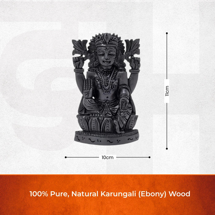 Divine Hindu Lakshmi Ji Karungali Idol on Lotus Base - view 2