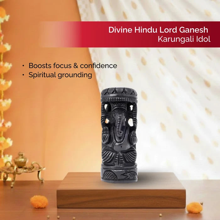Divine Hindu Lord Ganesh Karungali Idol with Cap– Ebony Wood