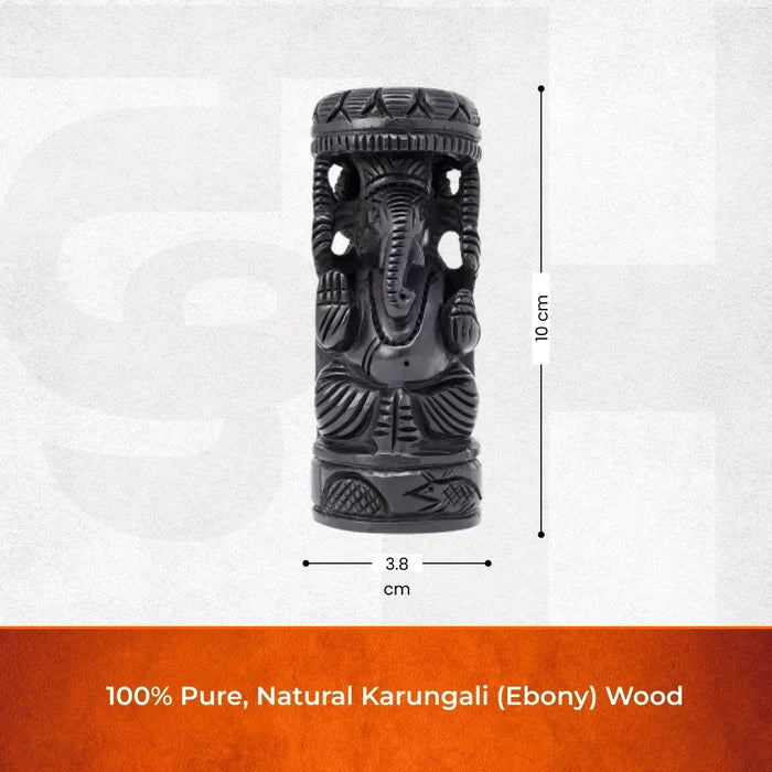 Divine Hindu Lord Ganesh Karungali Idol with Cap– Ebony Wood - view 3