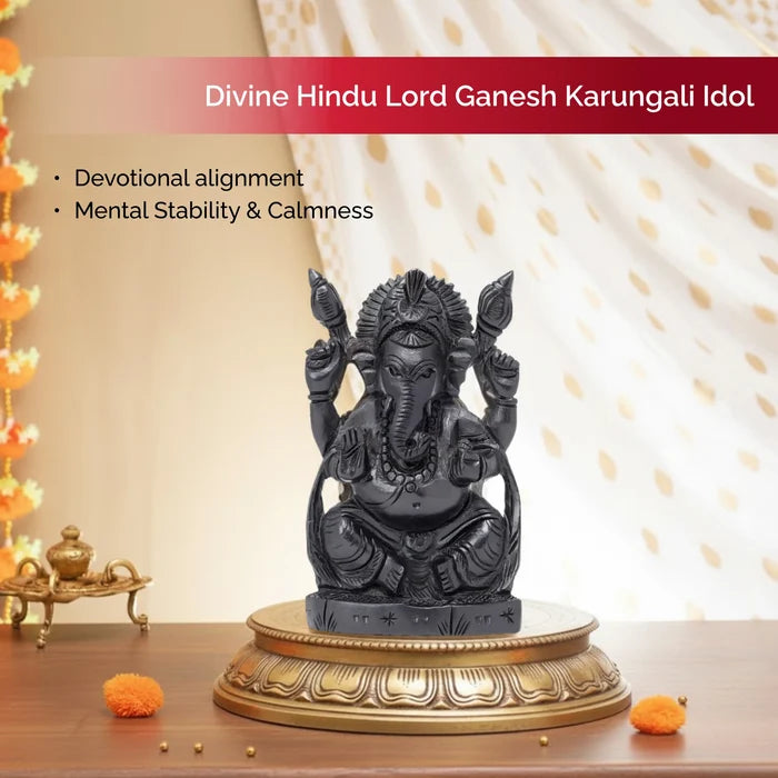Divine Hindu Lord Ganesh Karungali Idol with Waving Stole– Ebony Wood