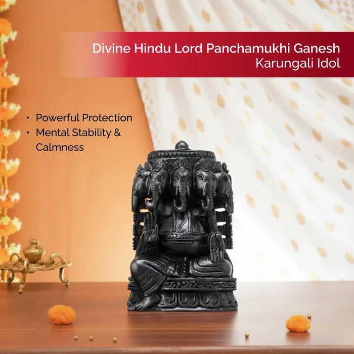 Divine Hindu Lord Panchamukhi Ganesh Karungali Idol – Ebony Wood