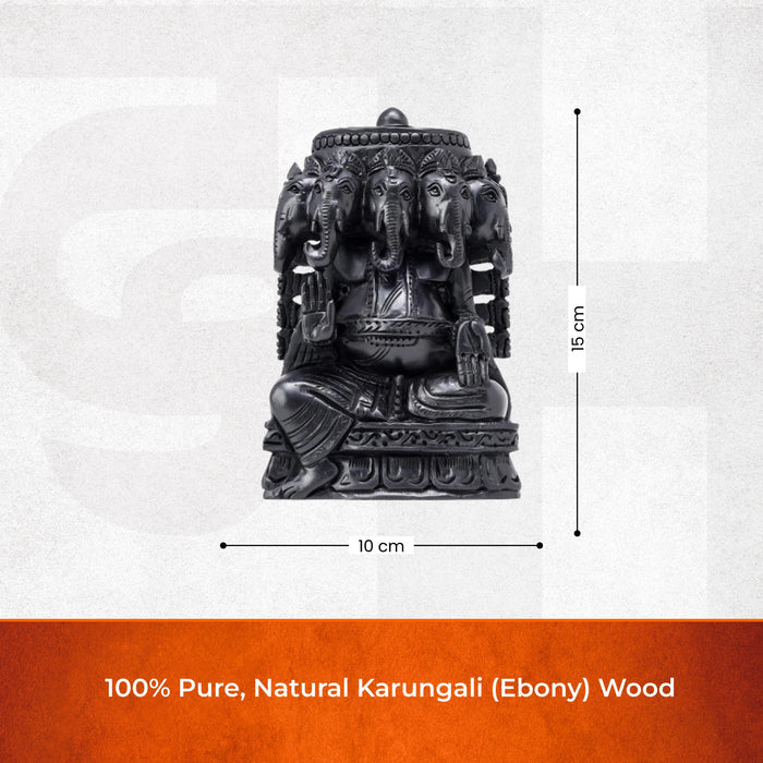 Divine Hindu Lord Panchamukhi Ganesh Karungali Idol – Ebony Wood - view 2