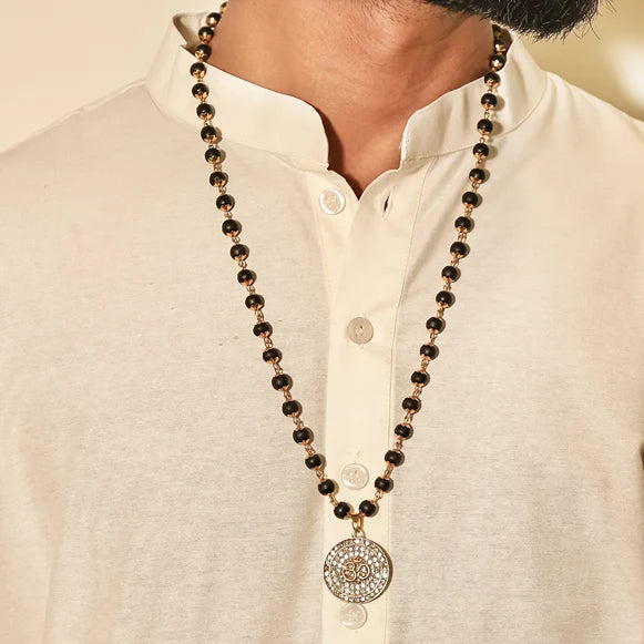 Divine Karungali Malai with Gold Capped Beads & Om Pendant - view 3