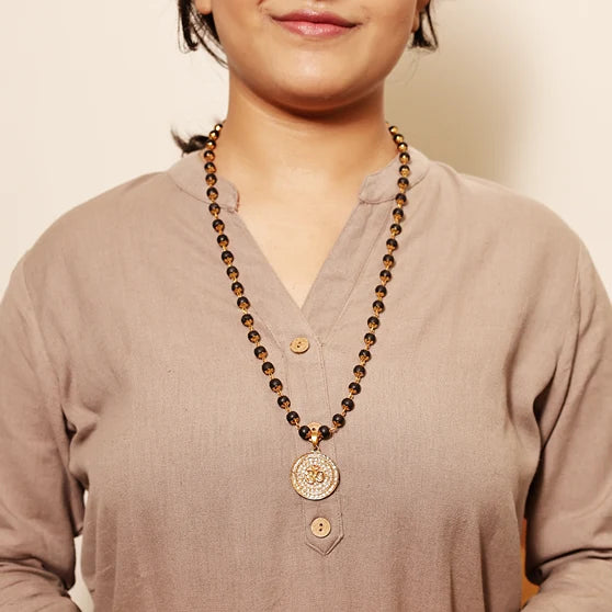 Divine Karungali Malai with Gold Capped Beads & Om Pendant - view 4