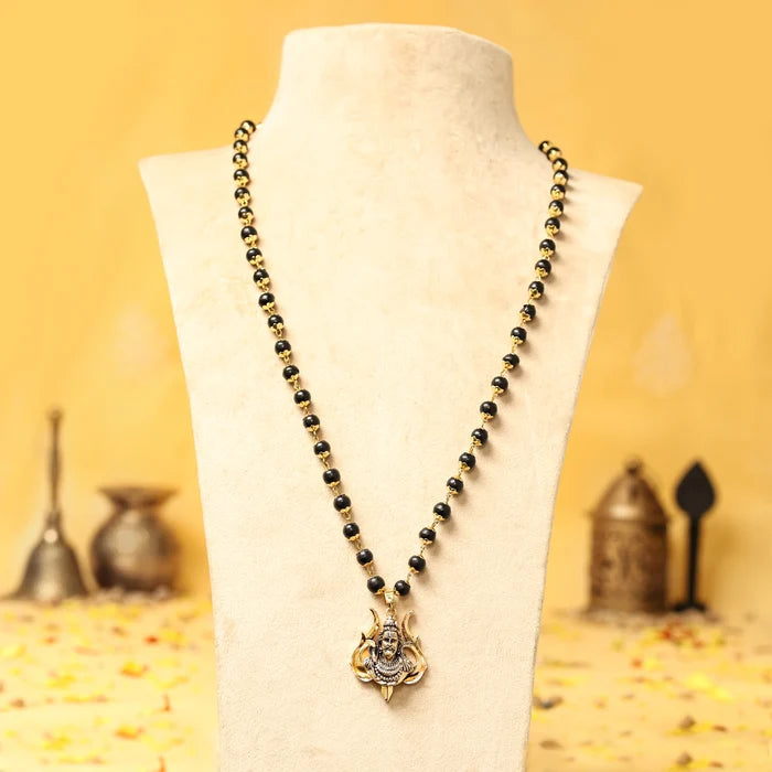 Divine Karungali Malai with Gold Capped Beads & Shiv Trishul Pendant