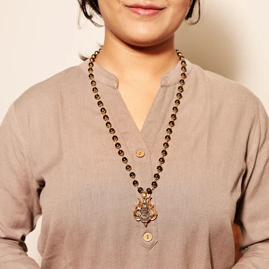 Divine Karungali Malai with Gold Capped Beads & Shiv Trishul Pendant - view 4