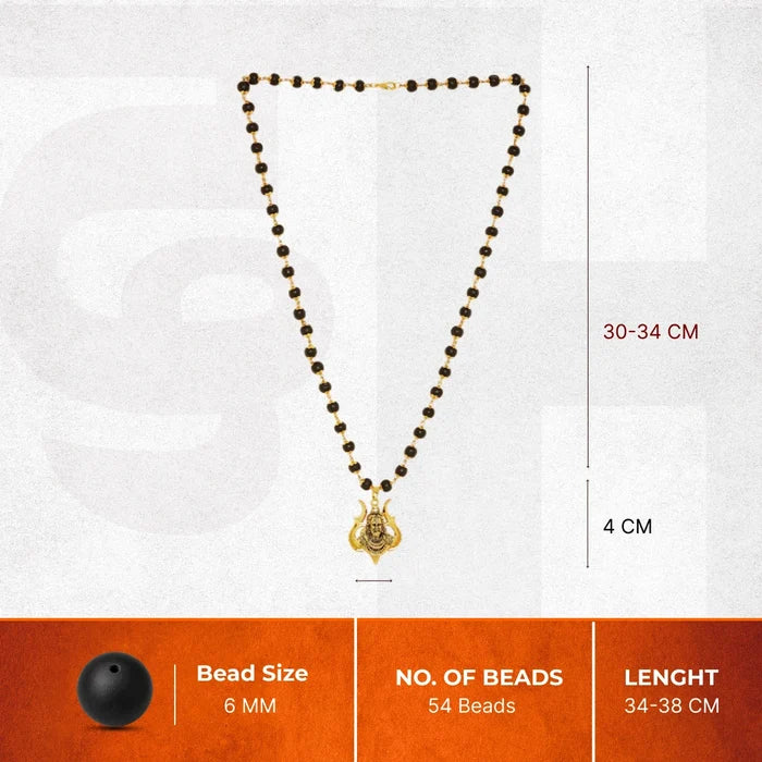 Divine Karungali Malai with Gold Capped Beads & Shiv Trishul Pendant - view 5