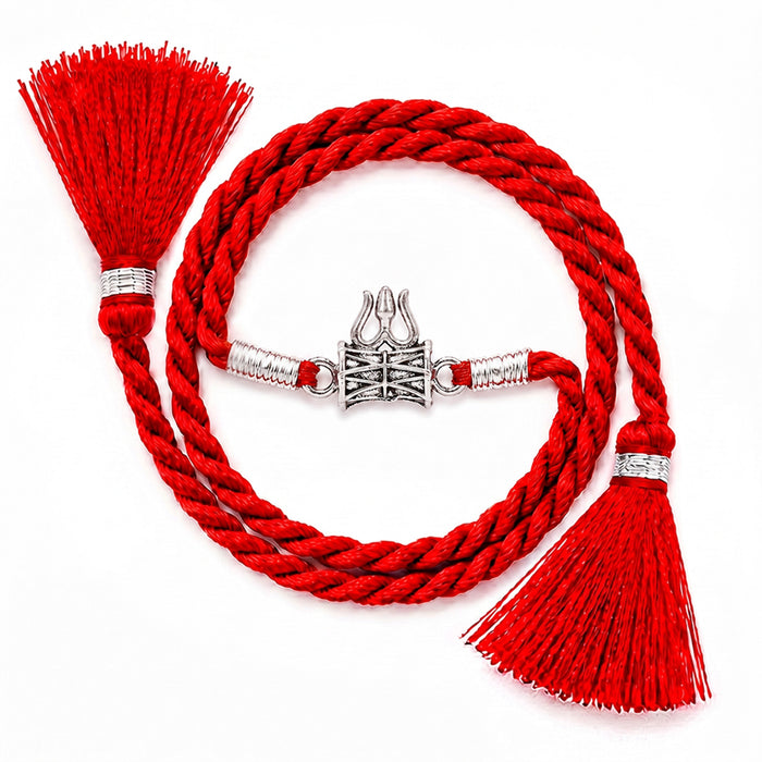Divine Lord Shiva Trishul Rakhi With White Stones Rhodium-Plated Sterling Silver Thread Rakhi For Him