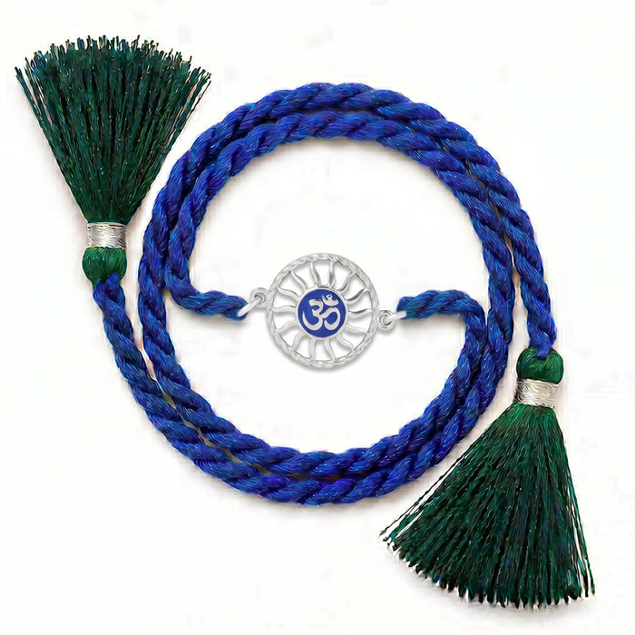 Divine Om Chakra Blue Enamel Silver Rakhi (Zavya Signature)