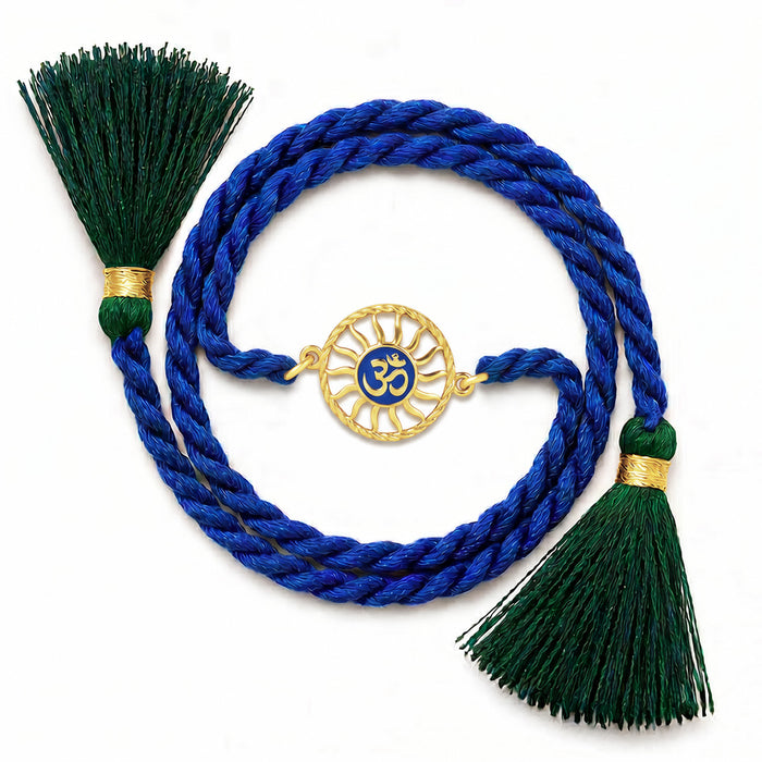 Divine Om Chakra Gold Plated Blue Enamel Silver Rakhi (Zavya Signature)