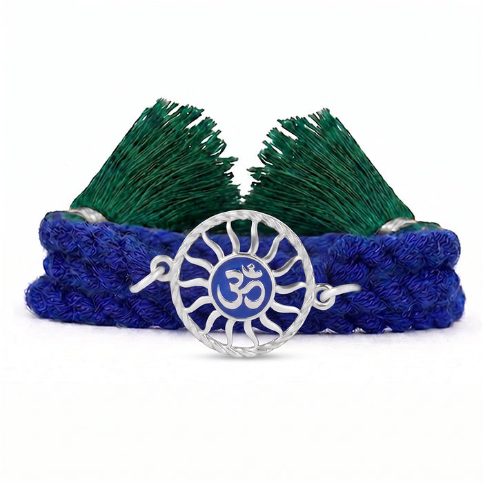 Divine Om Chakra Rakhi and floral lumba 925 Silver Combo