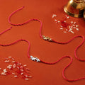 Divine Om & Trishul Charm Rakhi CZ Sterling Silver Thread Rakhi Combo