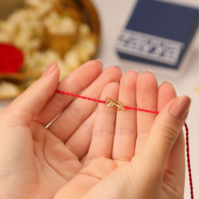 Divine Om & Trishul Charm Rakhi CZ Sterling Silver Thread Rakhi Combo