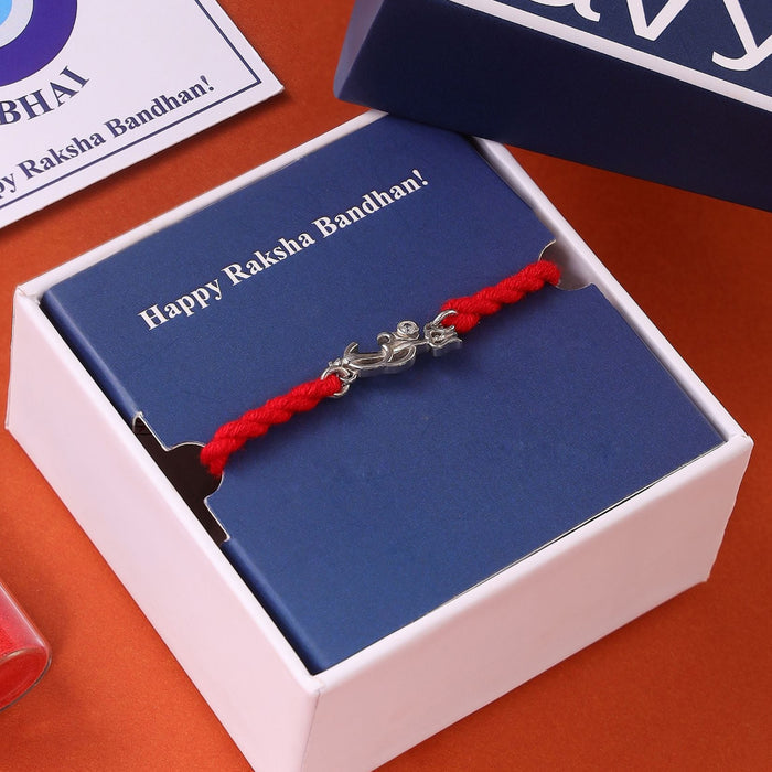Divine Om & Trishul Charm Rakhi CZ Sterling Silver Thread Rakhi Combo