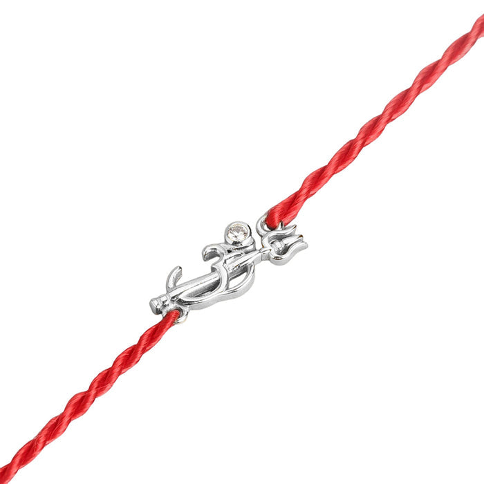 Divine Om & Trishul Charm Rakhi CZ Sterling Silver Thread Rakhi Combo