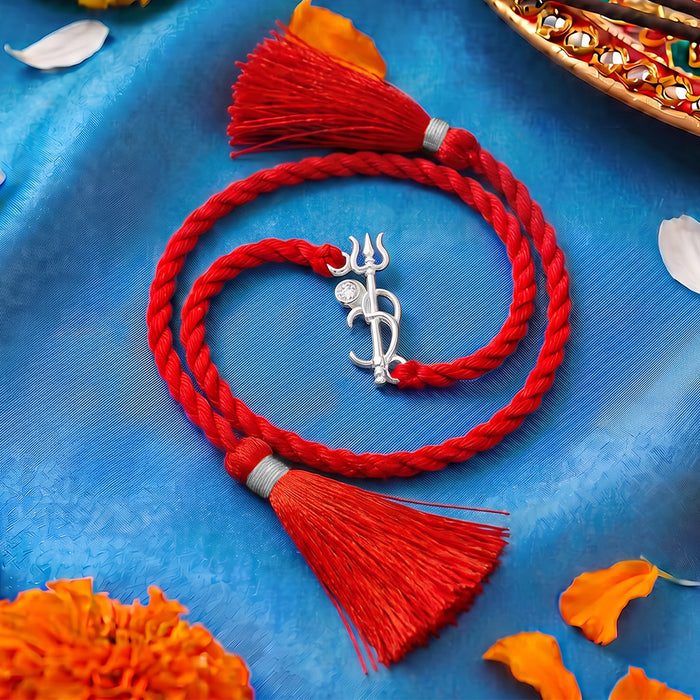 Divine Om & Trishul CZ Silver Rakhi (Zavya Signature)
