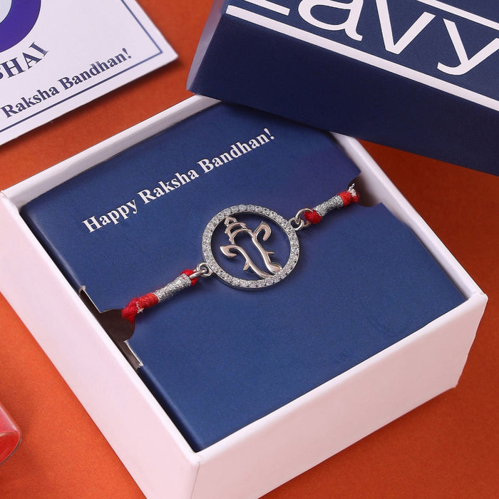 Divine Om With Cubic Zirconia Rhodium-Plated Sterling Silver Thread Rakhi Combo