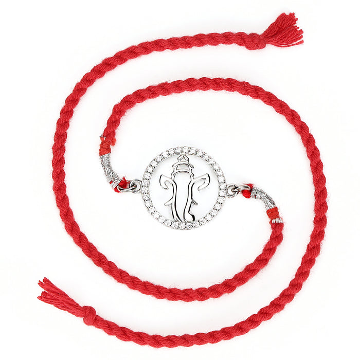 Divine Om With Cubic Zirconia Rhodium-Plated Sterling Silver Thread Rakhi Combo