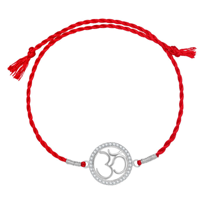 Divine Om With Cubic Zirconia Rhodium-Plated Sterling Silver Thread Rakhi For Him