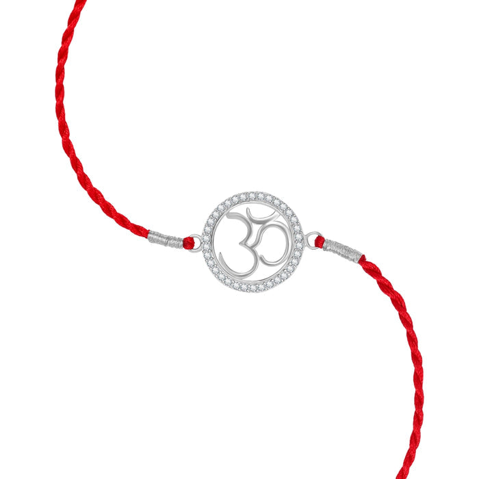 Divine Om With Cubic Zirconia Rhodium-Plated Sterling Silver Thread Rakhi For Him